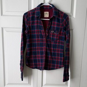 Hollister Navy and Red Plaid Shirt